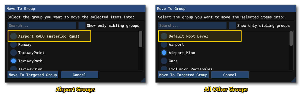 The Move To Group Window