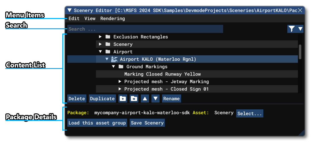 The Main Scenery Editor Window The Main Scenery Editor Window