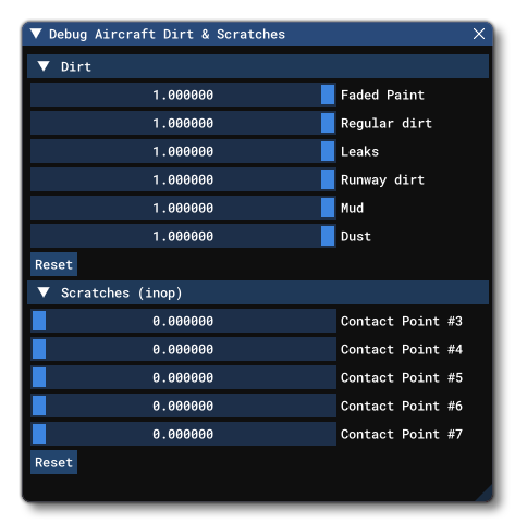 The Debug Aircraft Dirt And Scratches Options