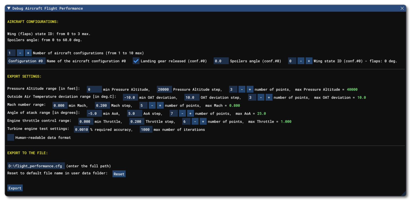 The Debug Flight Performance Window
