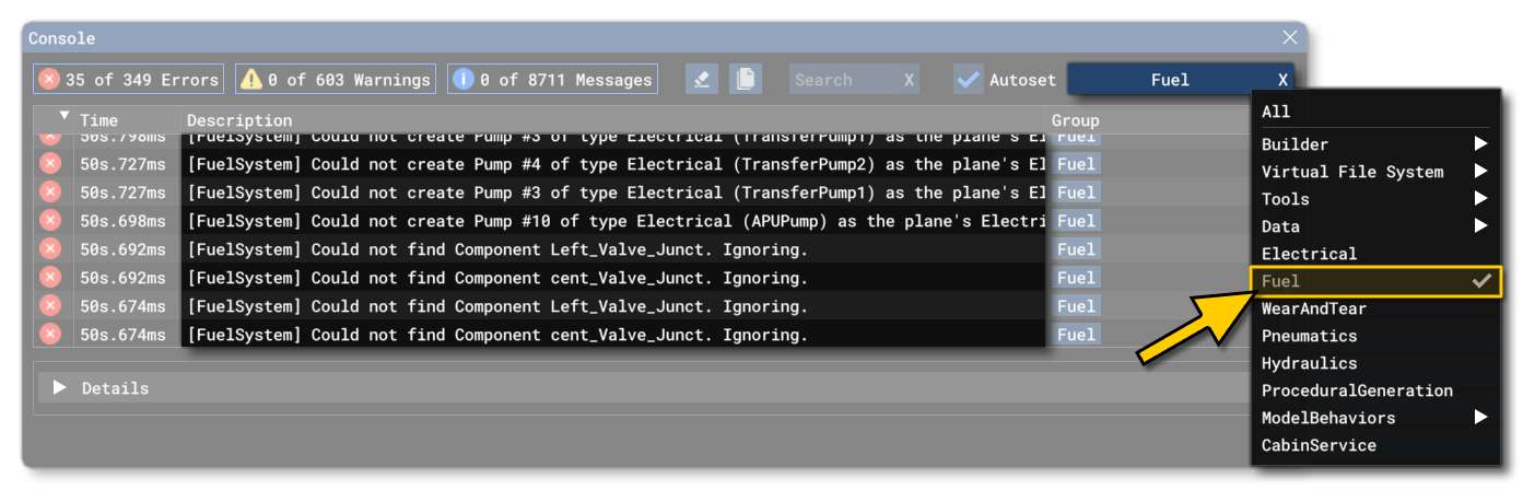 The Fuel System Logs In The Debug Console
