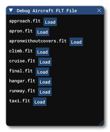 The Debug Aircraft FLT Files Window