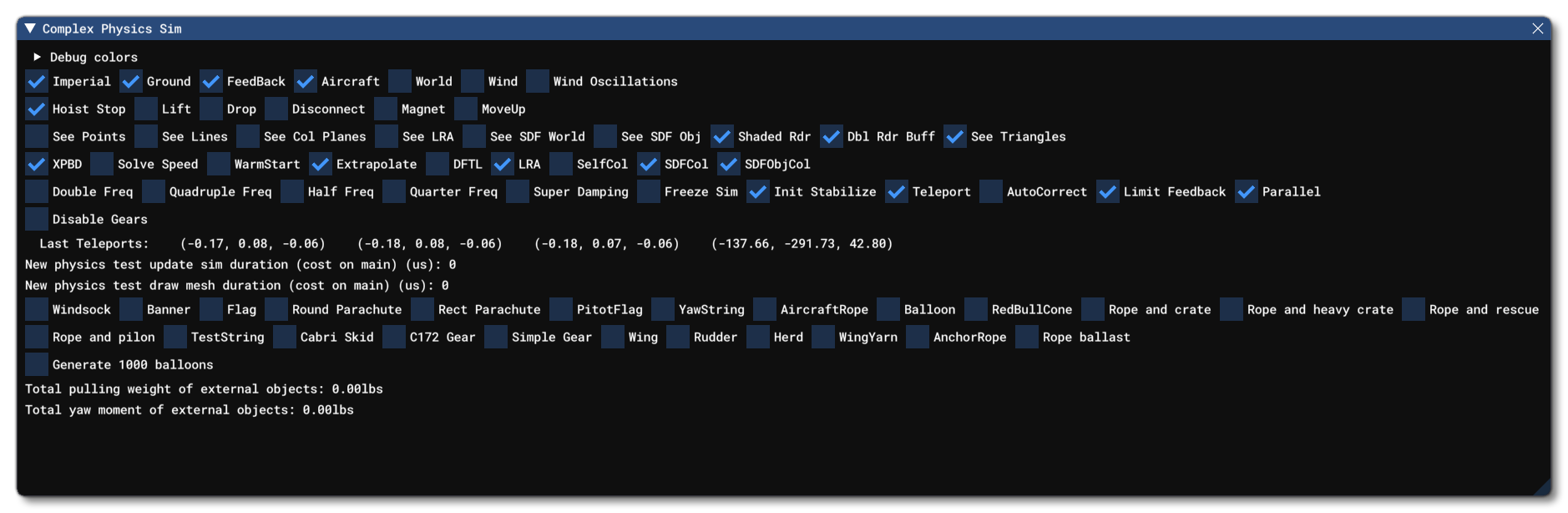 The Complex Physics Sim Debug Window