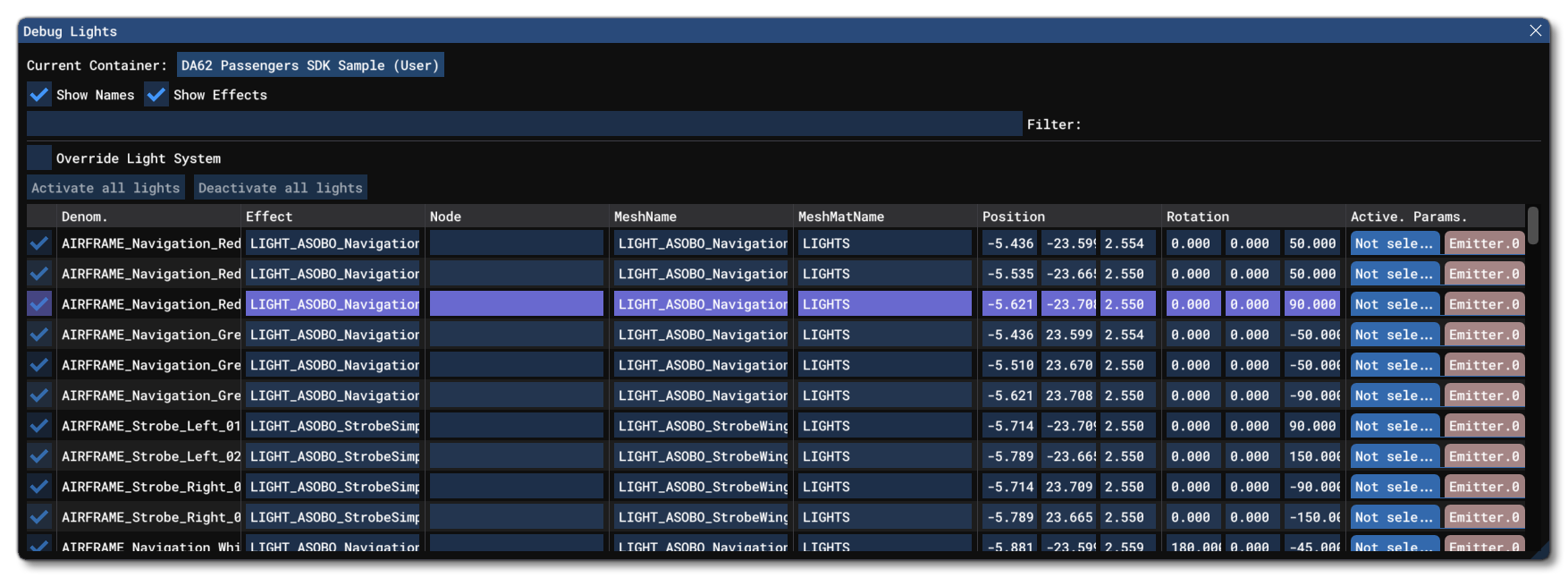 The User Lights Window