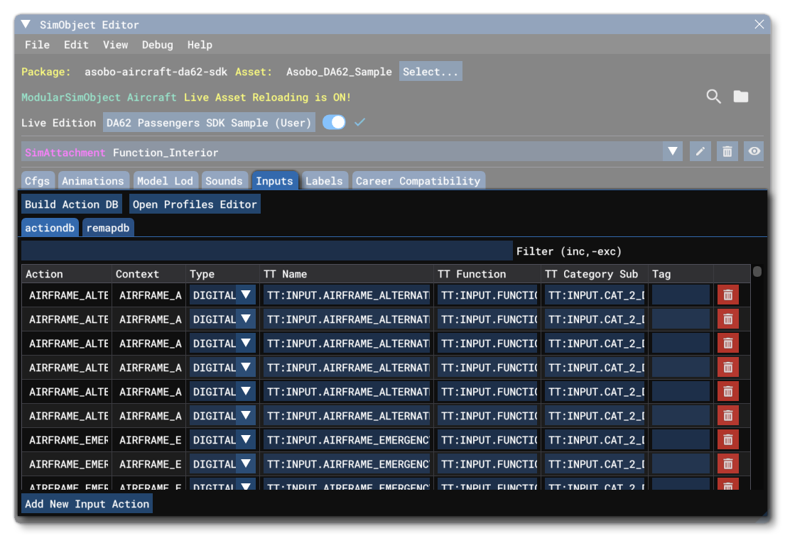 The SimObject Editor Input Tab
