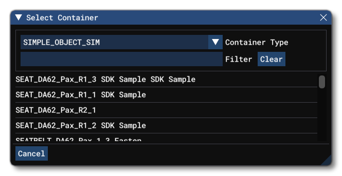 The Container Select Window