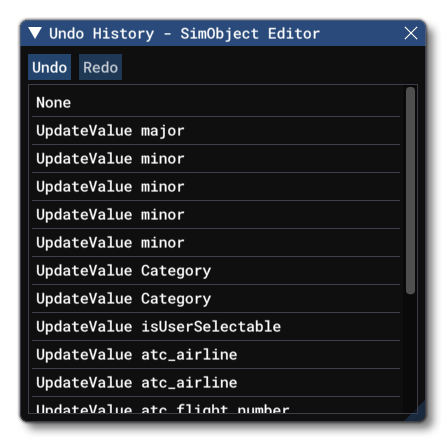 The Undo Window In The SimObject Editor