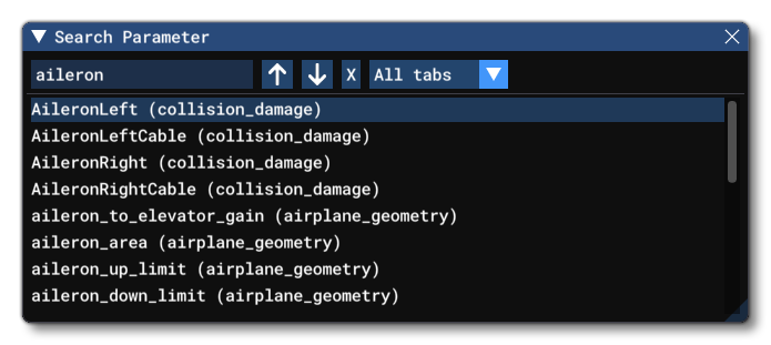 The Search Parameter Window In The SimObject Editor