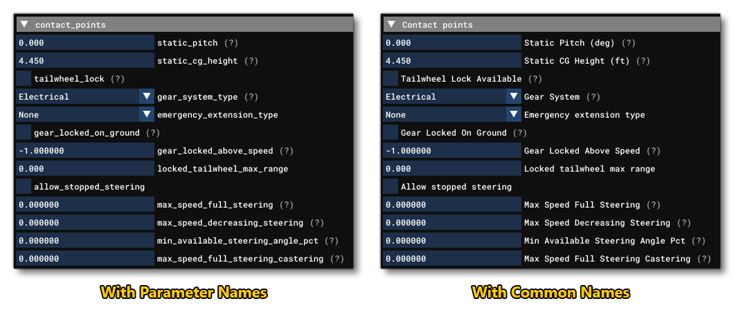 Parameter Names And Common Names In The SimObject Editor