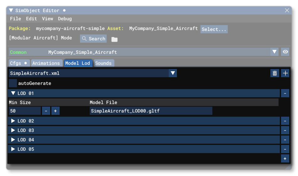 The SimObject Editor Model LOD Tab