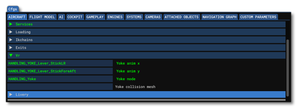 Example Of Colour Coded Sections/Parameters In The SimObject Editor