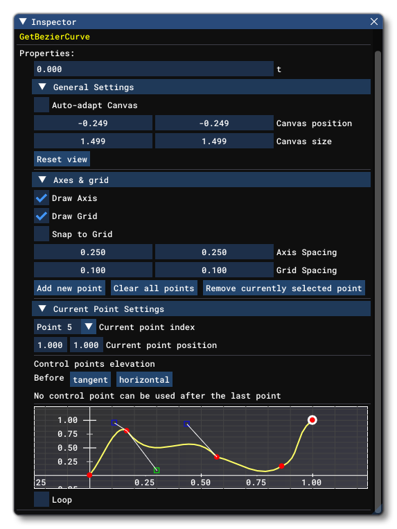 The Inspector Window For The Bezier Curve Node