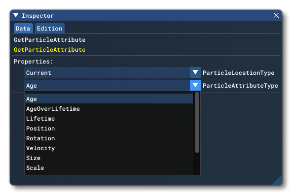 The GetParticleAttribute Options in The Inspector Window