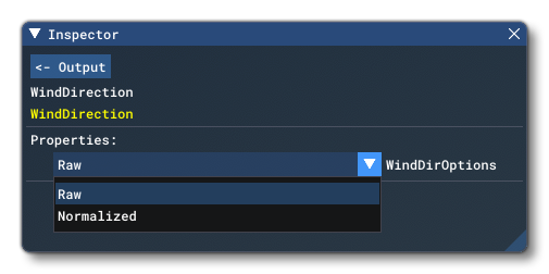 The WindDirection Options in The Inspector Window