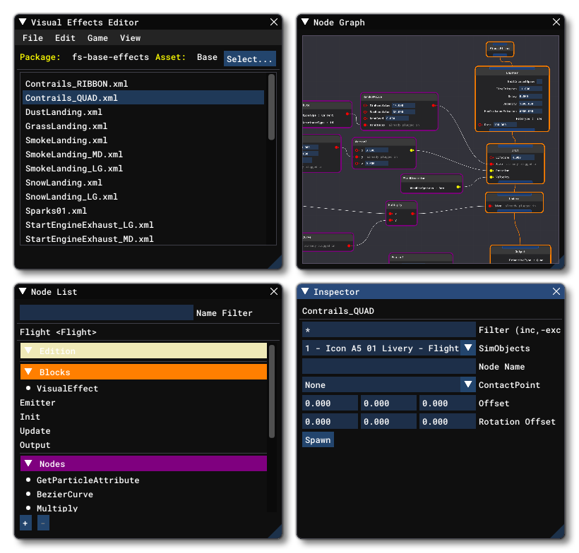 The Four Main Windows That Comprise The VFX Editor