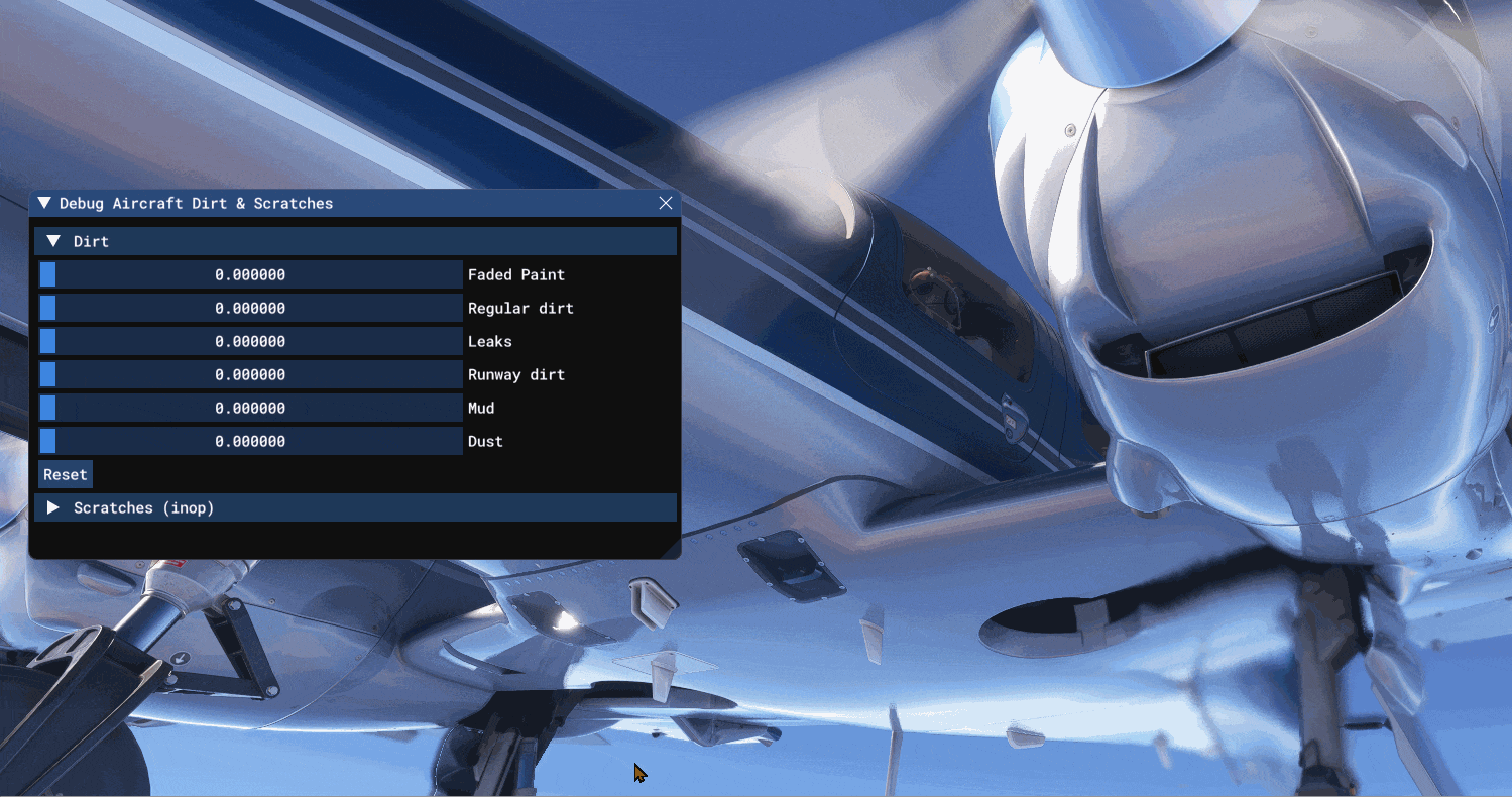 Using The Aircraft Dirt And Scratches Debug Menu Using The Aircraft Dirt And Scratches Debug Menu