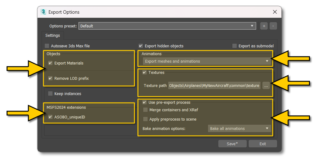 3DS Max User Defined Layer Export Settings