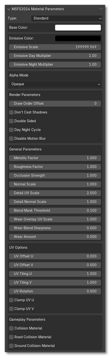 General FlightSim Material Parameters