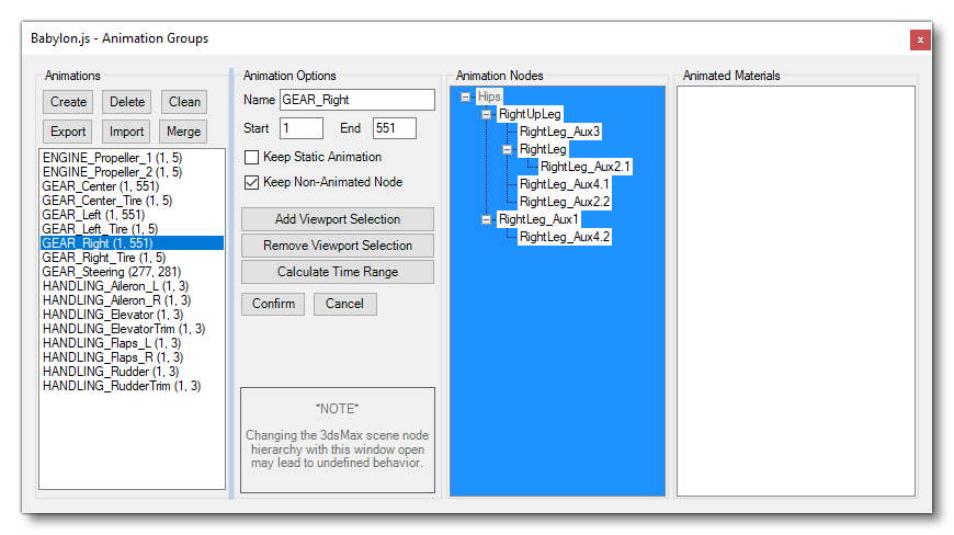 Babylon JS Animation Groups Window