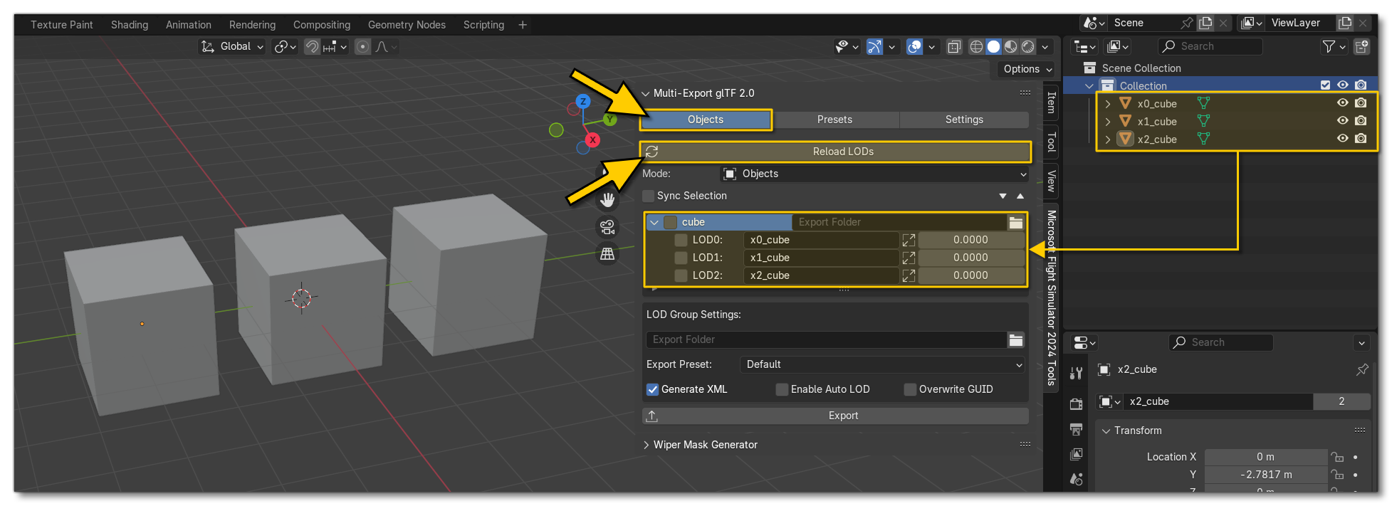 Grouped Objects Using The Reload LODs Button