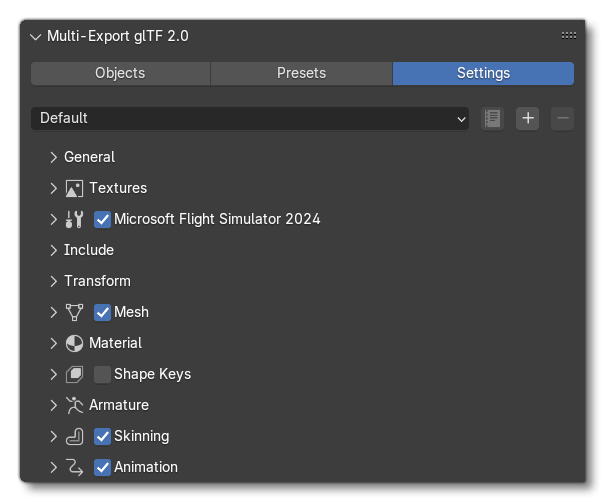 The Multi-Exporter Settings Tab
