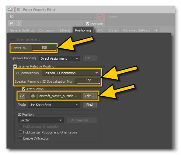 Setting The 3D Actor Mixer Positioning Options