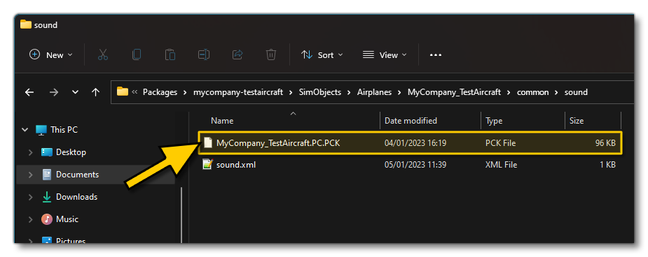 Placing The PC.PCK File With The Sound.xml