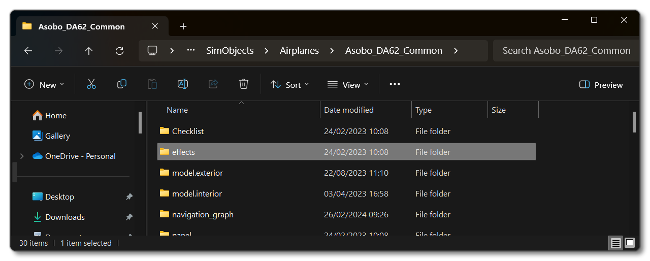 General Folder Structure For A SimObject Aircraft