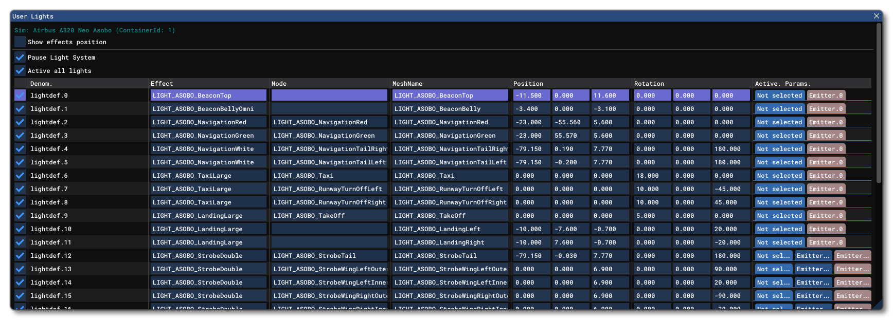 The User Lights Debug Window