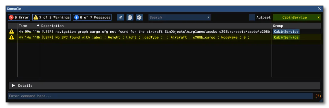 The Console Window Showing Some CabinService Issues The Console Window Showing Some CabinService Issues