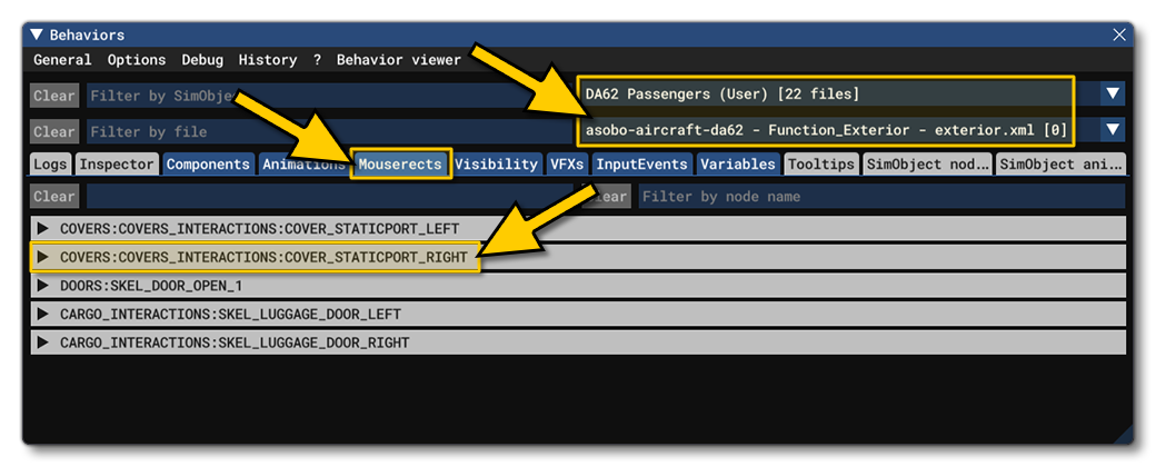 Finding The Interaction Base Name In The Behaviors Debug Window