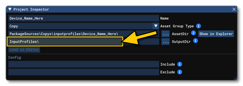 The Corrected Output Path For The Input Profiles Asset Group