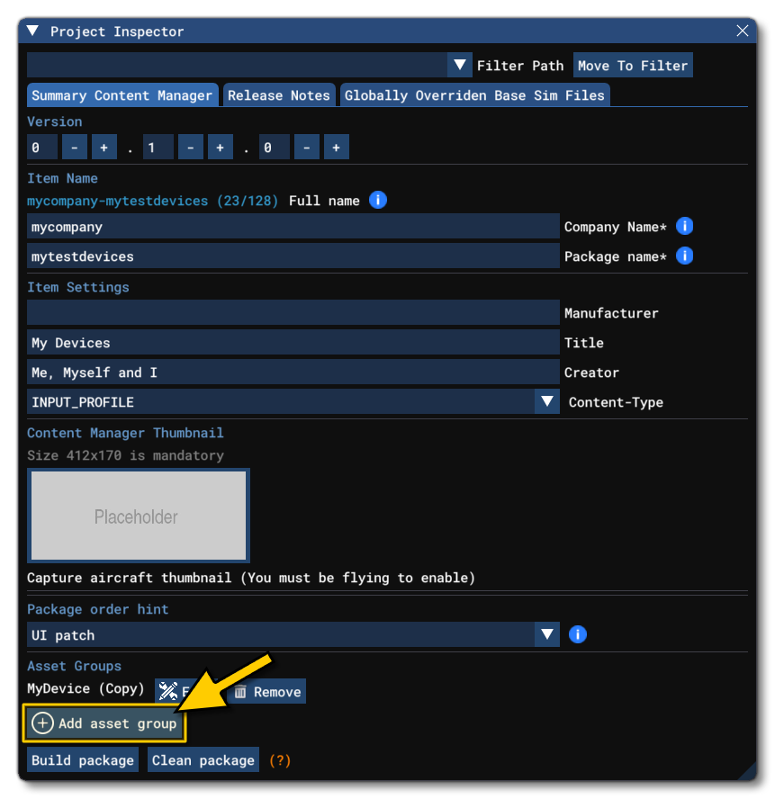 Adding A new Asset Group For The Input Profiles Adding A new Asset Group For The Input Profiles