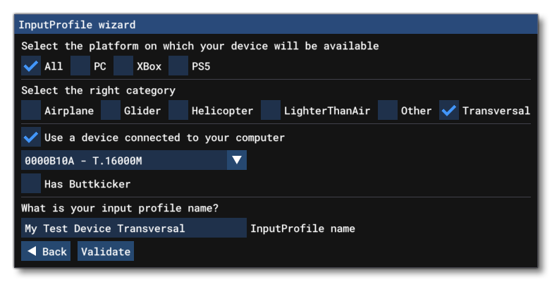The Input Wizard When Adding An Input Profile