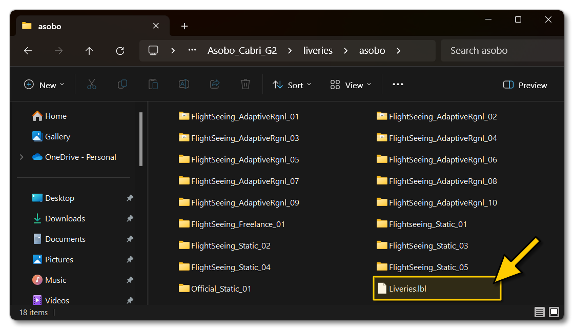Example Of Where The livery.lbl File Should Be Placed