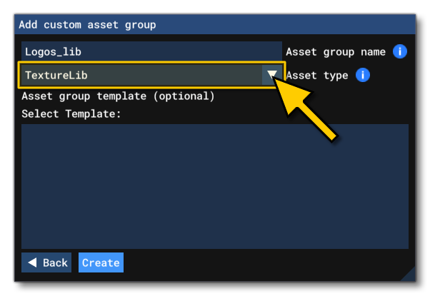 Selecting The TextureLib Asset Type Selecting The TextureLib Asset Type