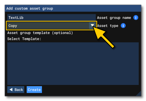 Selecting The Copy Asset Type Selecting The Copy Asset Type