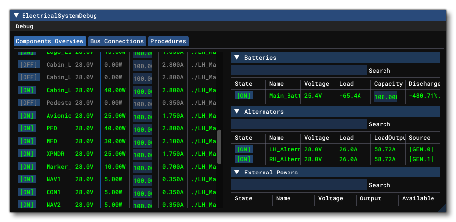 The Electrical System Debug Window With Editing Enable