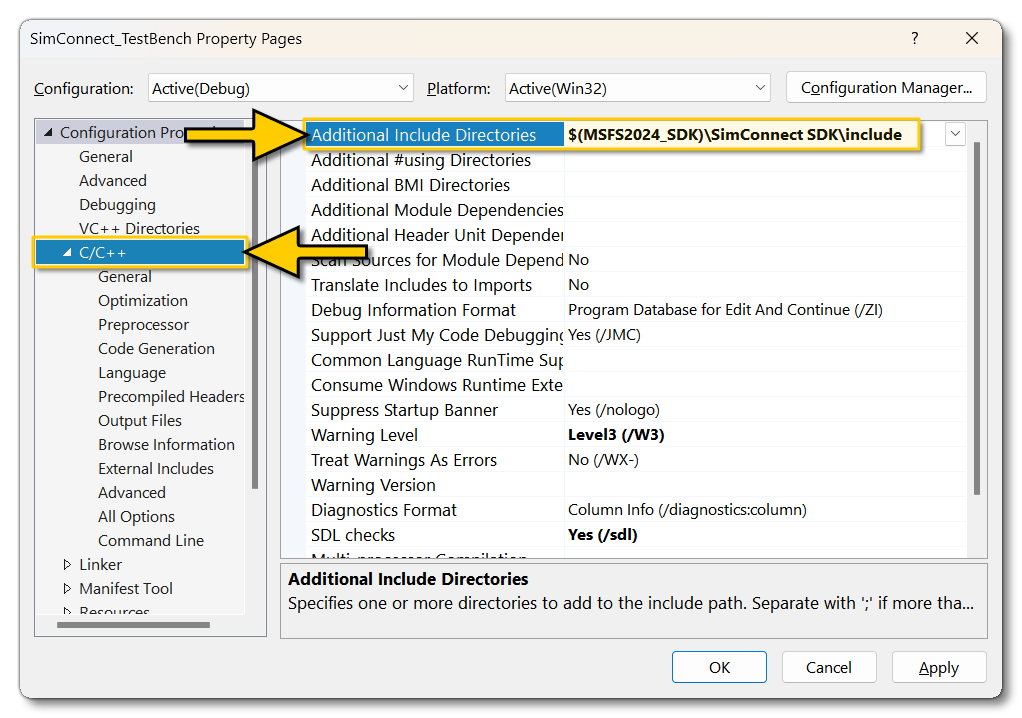 SimConnect Additional Include Directories