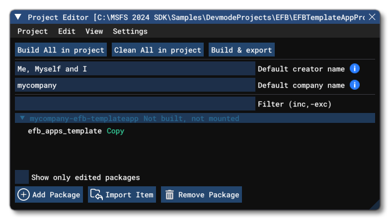 The EFB Template App In The Project Editor