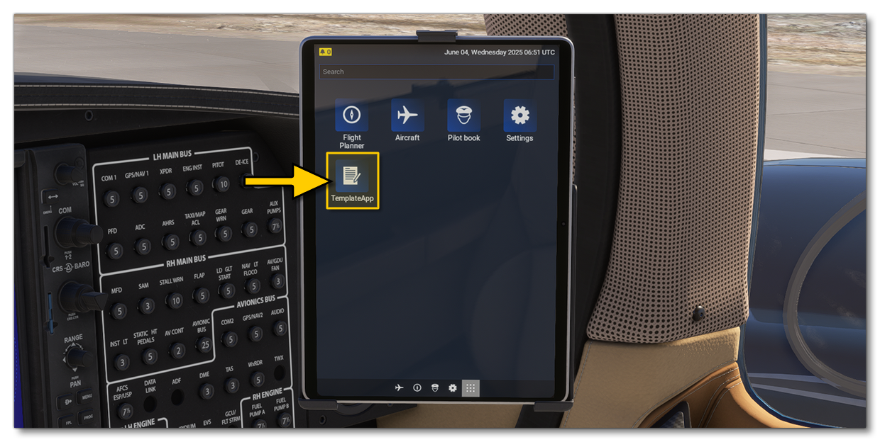The TemplateApp Running On An EFB In The Simulation