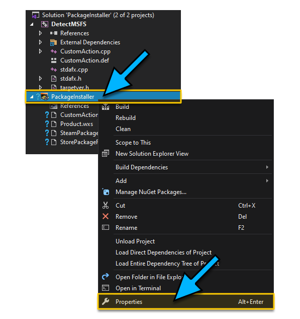 Opening The Package Installer Properties Window