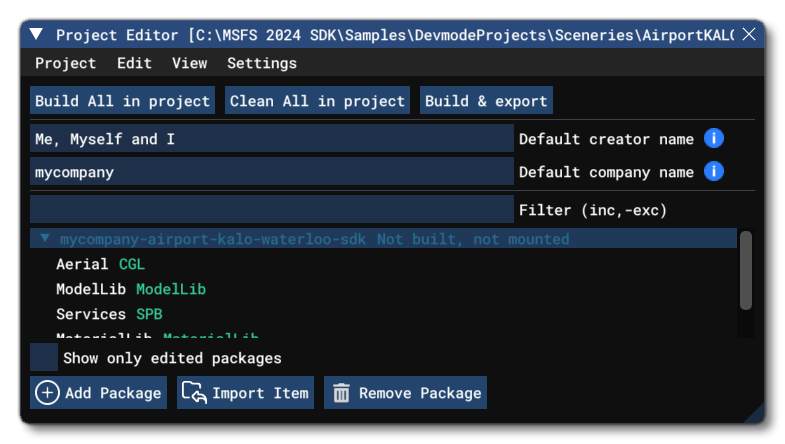 KALO Airport Sample In The Project Editor
