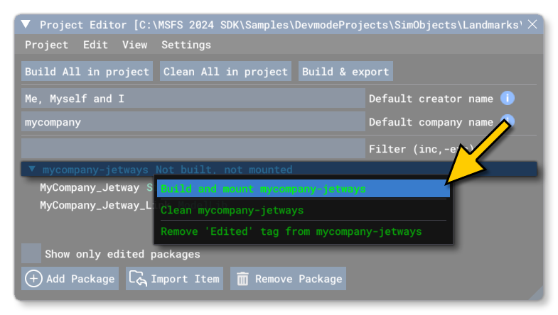 Building The Jetway Package In The Project Editor Inspector
