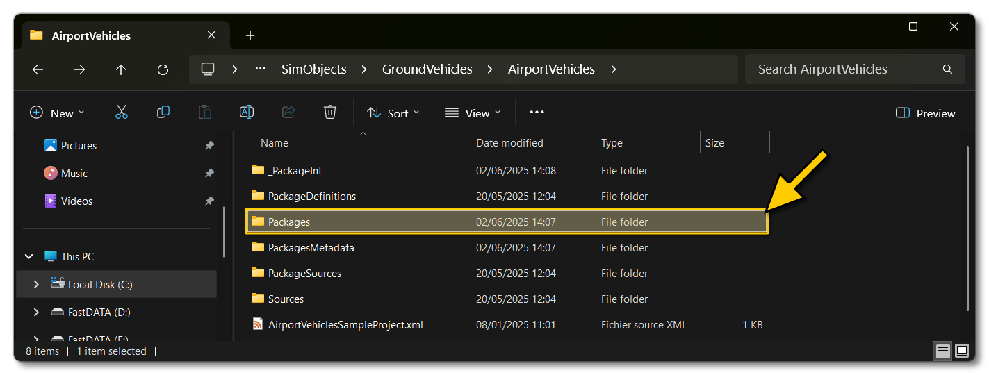 The Packages Folder For The Built Airport Vehicles Project