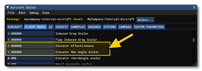 The Elevator Effectiveness And Max Angle Scalar Parameters In The SimObject Editor The Elevator Effectiveness And Max Angle Scalar Parameters In The SimObject Editor