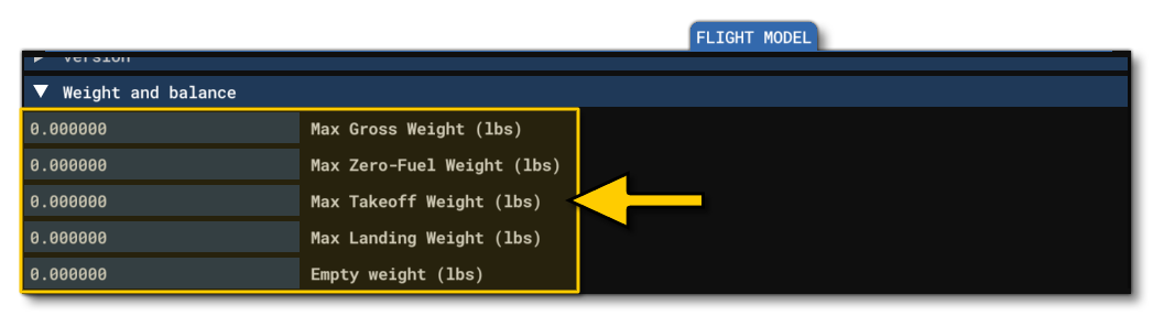 The Weight Parameters In The SimObject Editor The Weight Parameters In The SimObject Editor