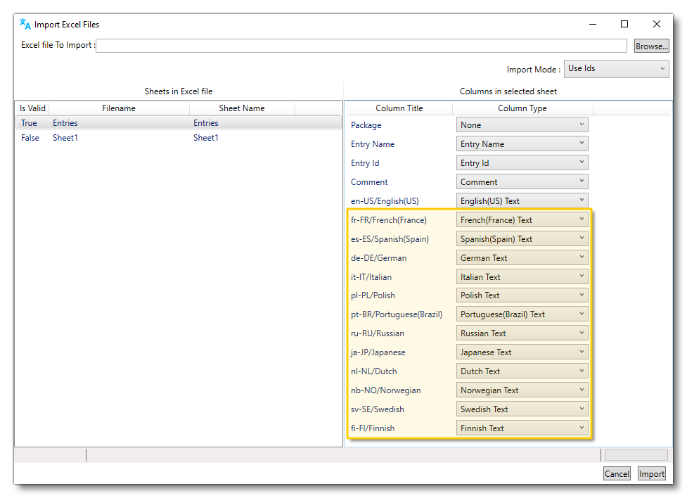 Setting The Excel Columns On Import