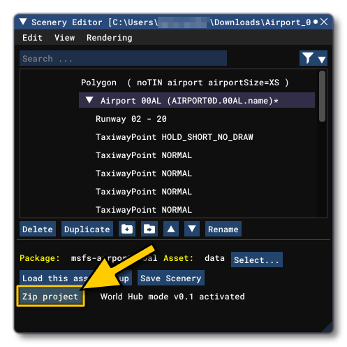 The Zip Project Button In The Scenery Editor