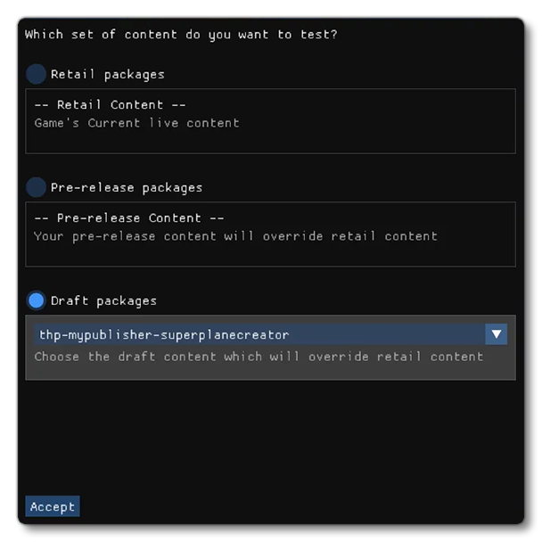 The Draft Packages Section Of The Content Test Tool